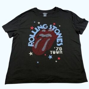 Rolling Stones '78 Tour‎ Rhinestone Graphic Black T-Shirt XL Womens Rebellious